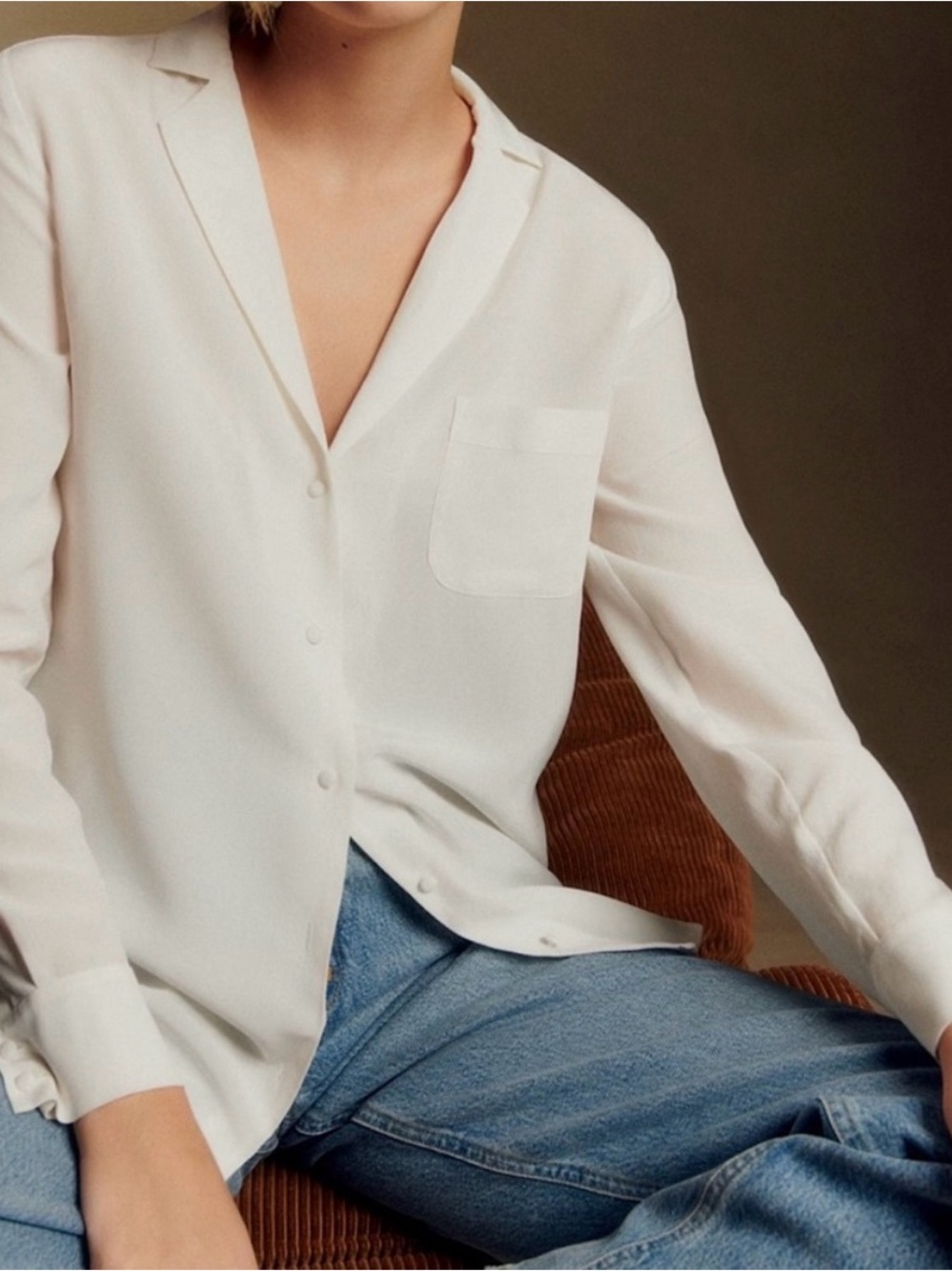 Sezane yellow silk button down sheer blouse size 4
